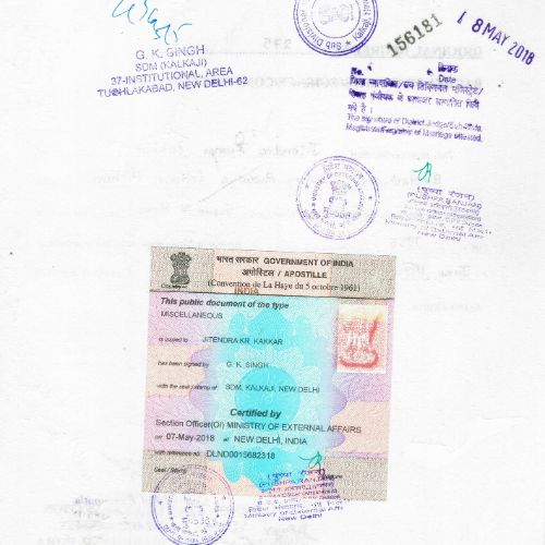 Attested diploma certificate with UAE attestation stamps and Ministry of External Affairs seal for diploma certificate attestation in Dubai
